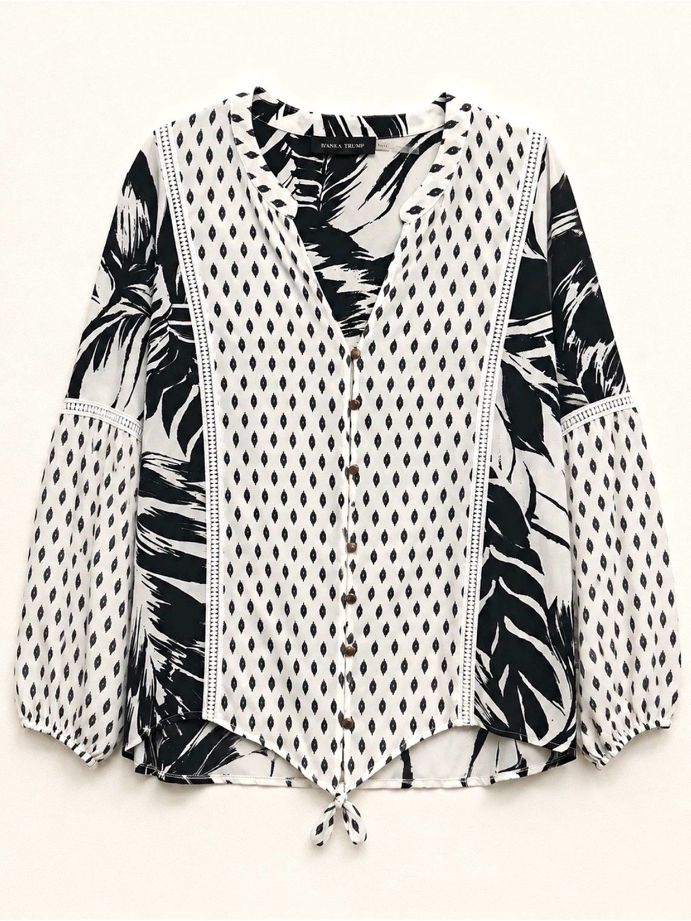Ivanka Trump Black & White Printed Button-Front Blouse